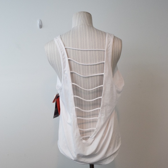 Zella Tops - Zella Gateway Tank White Grid Open Back
